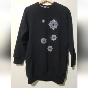 Martine Wester Black Rhinestone Snowflake Sweater Sweatshirt Women's Small NWT